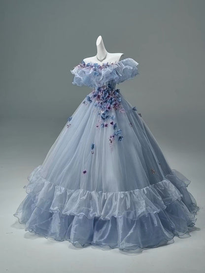 Pretty Ball Gown Off The Shoulder Lilac With Flowers Long 15 Quinceanera Dresses Photo Ideas Formal Outfit RB5527