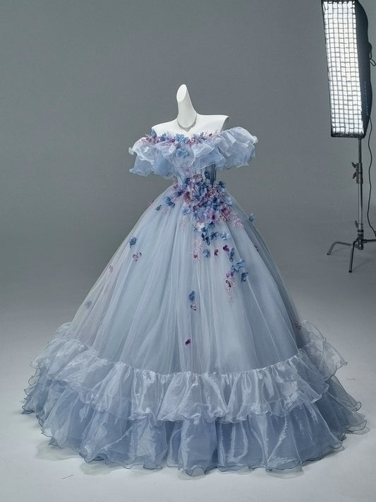 Pretty Ball Gown Off The Shoulder Lilac With Flowers Long 15 Quinceanera Dresses Photo Ideas Formal Outfit RB5527
