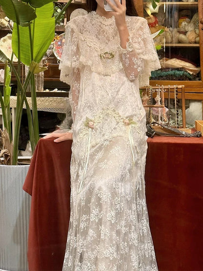 Robes de mariée vintage ligne A col haut avec manches longue robe de mariée d'été pour jardin N4115