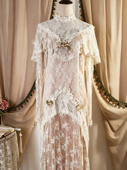Robes de mariée vintage ligne A col haut avec manches longue robe de mariée d'été pour jardin N4115