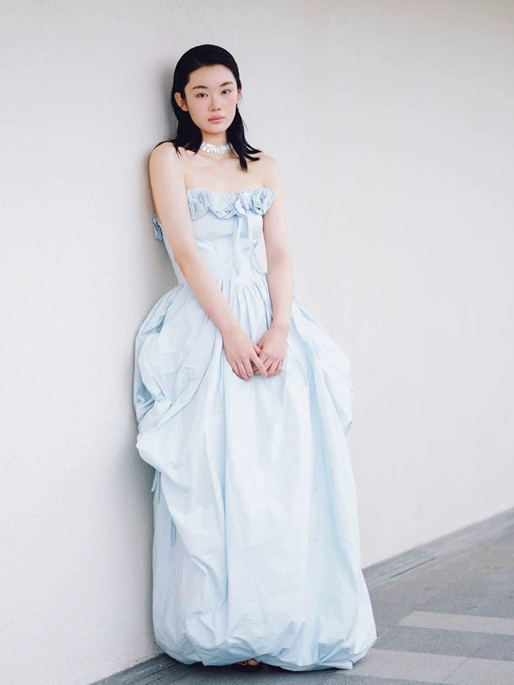 Cute A Line Strapless Light Sky Blue Satin 18th Birthday Elegant Outfit Formal Prom Dresses N4119