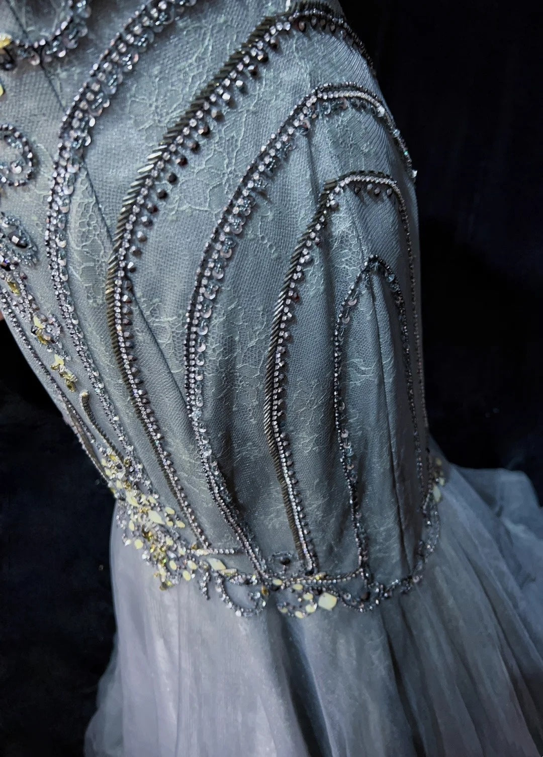 Robes de bal tendance Inspiration sirène Col rond Gris Bleu Gala Tulle avec perles Robes de soirée N3195