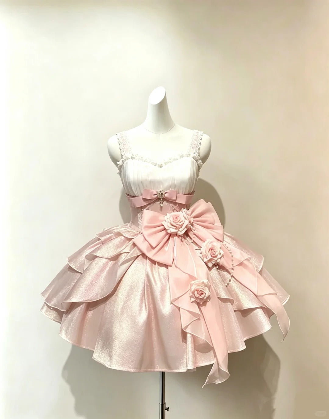 Elegantes Ballkleid Sweetheart Pink Weiß mit Blumen Lolita Kleid Homecoming Kleider Hoco Outfit RB4682