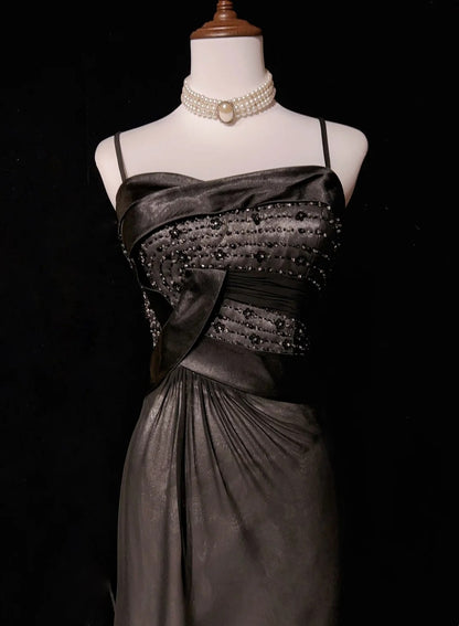 Vintage Prom Dresses Aesthetic 1950s Retro A Line Spaghgetti Strap Grey Long Party Dress N2321