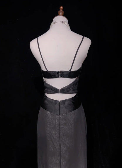 Vintage Prom Dresses Aesthetic 1950s Retro A Line Spaghgetti Strap Grey Long Party Dress N2321