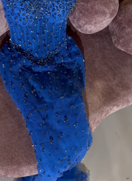 Robe de soirée bustier bleu roi à sequins et perles, coupe trapèze, style modeste, idéale pour les lycéennes et les bals de fin d'année (N001)