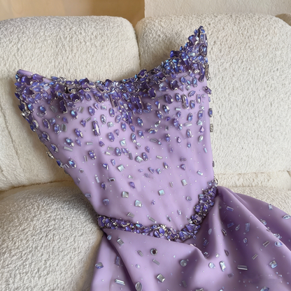 Robe de soirée bustier bleu roi à sequins et perles, coupe trapèze, style modeste, idéale pour les lycéennes et les bals de fin d'année (N001)