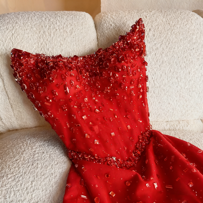 Robe de soirée bustier bleu roi à sequins et perles, coupe trapèze, style modeste, idéale pour les lycéennes et les bals de fin d'année (N001)