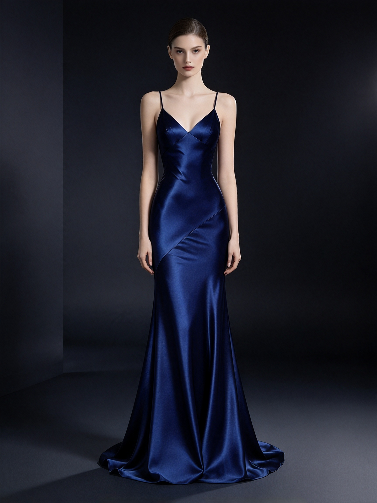 Elegantes Meerjungfrauen-Kleid mit Spaghettiträgern in Marineblau – langes Ballkleid für Teenager (N1126)