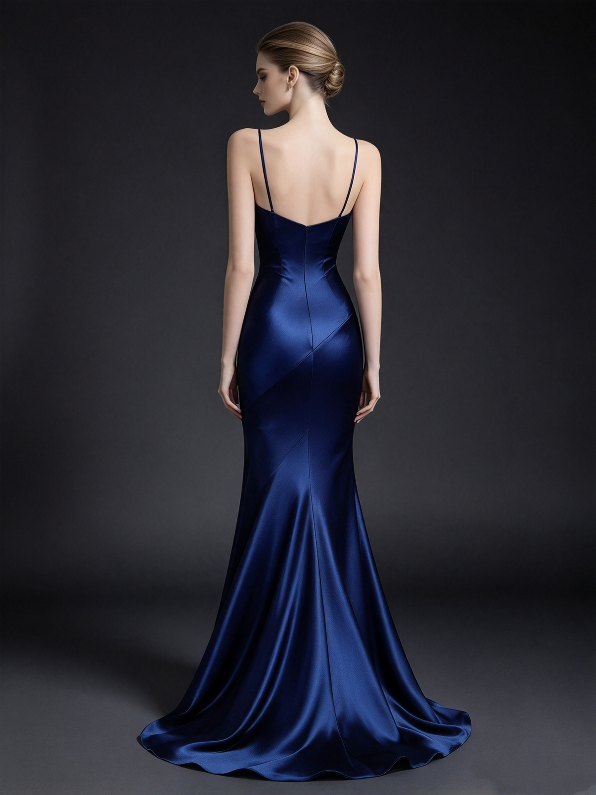 Elegantes Meerjungfrauen-Kleid mit Spaghettiträgern in Marineblau – langes Ballkleid für Teenager (N1126)