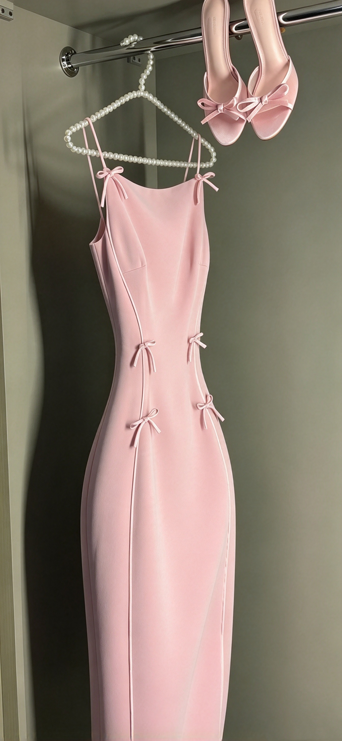 Einfaches, langes, pinkfarbenes Etuikleid mit Spaghettiträgern – perfektes Abendkleid zum 20. Geburtstag (N130)