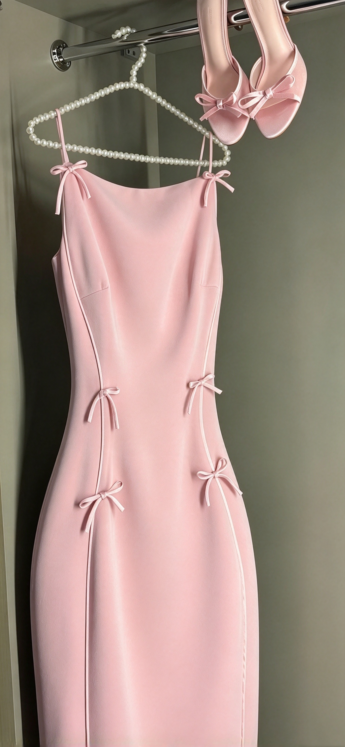 Einfaches, langes, pinkfarbenes Etuikleid mit Spaghettiträgern – perfektes Abendkleid zum 20. Geburtstag (N130)