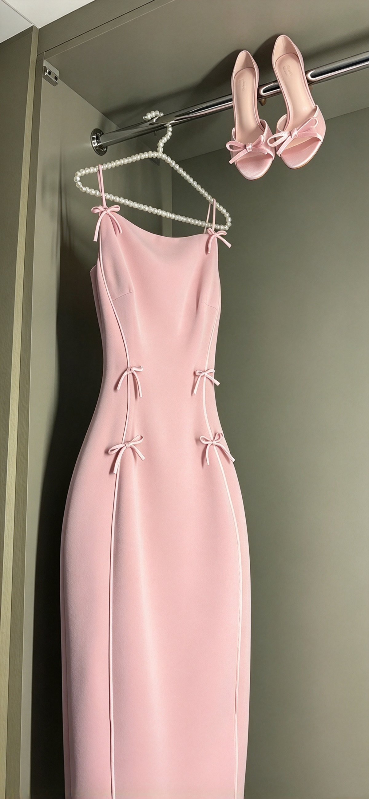 Einfaches, langes, pinkfarbenes Etuikleid mit Spaghettiträgern – perfektes Abendkleid zum 20. Geburtstag (N130)