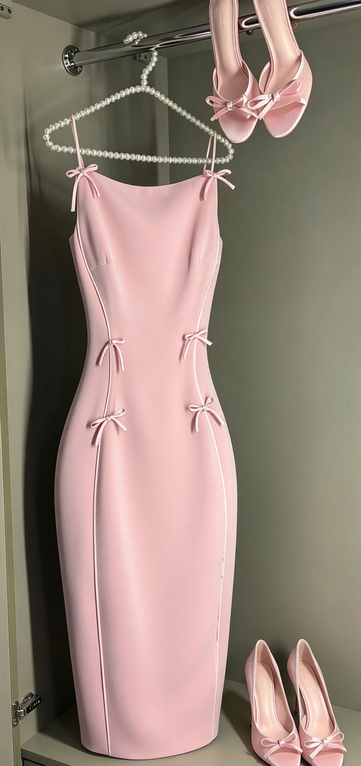 Einfaches, langes, pinkfarbenes Etuikleid mit Spaghettiträgern – perfektes Abendkleid zum 20. Geburtstag (N130)