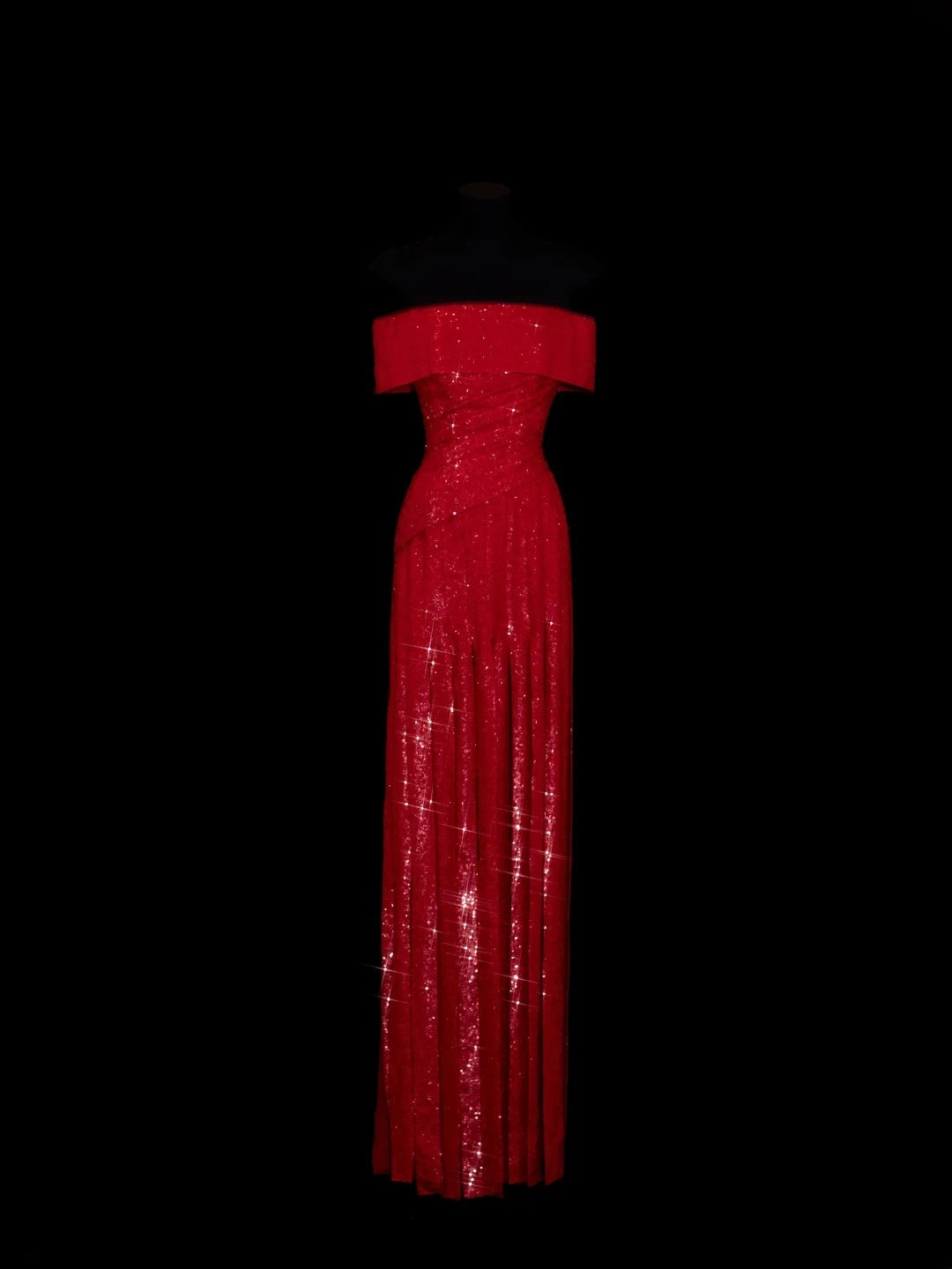 Robe de bal longue rouge chic à épaules dénudées, plissée, à volants et sequins, inspiration robe de soirée formelle N152