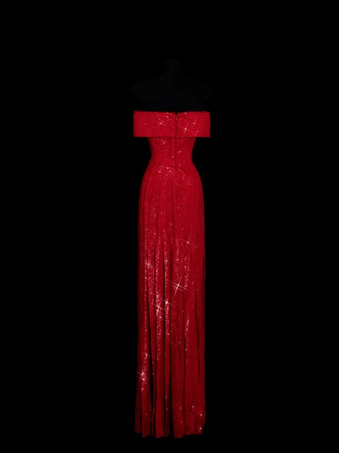 Robe de bal longue rouge chic à épaules dénudées, plissée, à volants et sequins, inspiration robe de soirée formelle N152