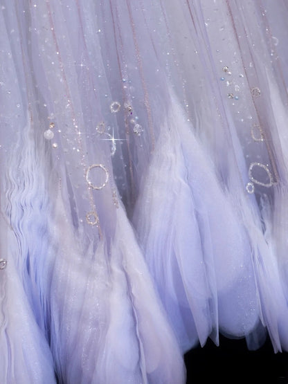 Robe de bal chic sans bretelles lilas avec corsage orné de cristaux perlés - Inspiration robes de soirée formelles - Robes de bal N154
