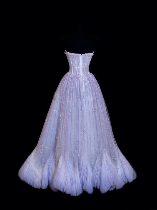 Chic Ball Gown Strapless Lilac  With Beaded Crystals Bodice Inspo Formal Party Gowns Prom Dresses N154