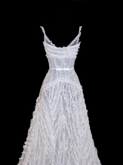 Robe de mariée à paillettes, robe de bal à bretelles spaghetti, robe de mariée blanche à sequins et perles, robe de mariée longue et ajustée N156