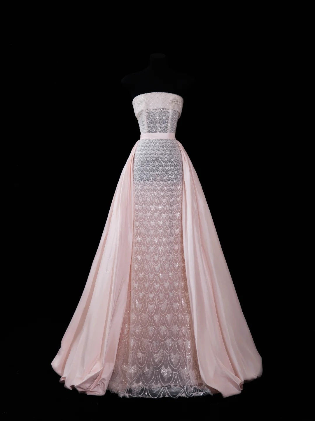 Chic Mermaid Strapless Pink Sequin With Beaded Crystals Bodice Inspo Formal Party Gowns Prom Dresses N157