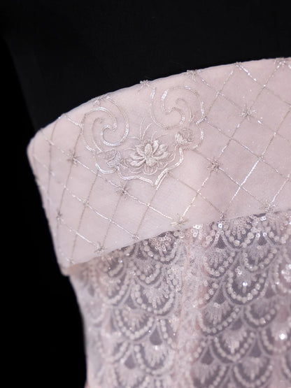 Chic Mermaid Strapless Pink Sequin With Beaded Crystals Bodice Inspo Formal Party Gowns Prom Dresses N157