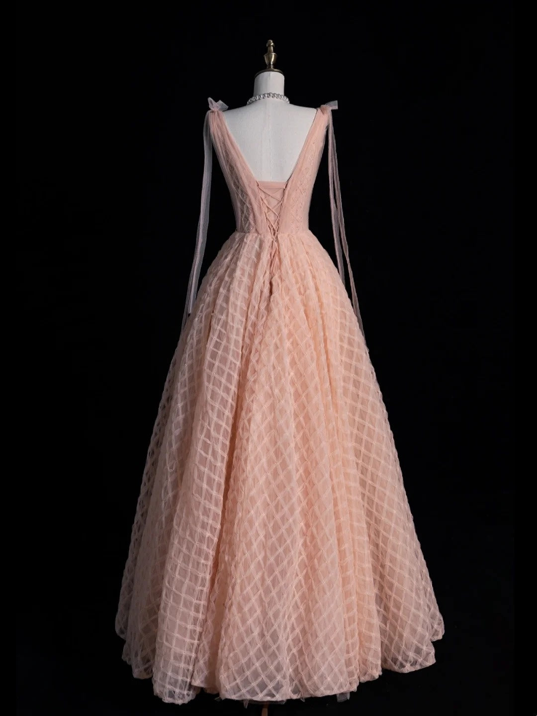 Magnifique robe de bal rose poudré à col en V, longue, pour les soirées formelles - Inspiration tenue N238