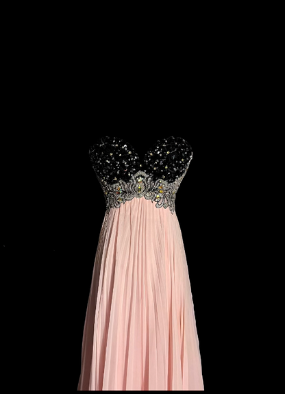 Robes de bal élégantes coupe A en mousseline rose avec dentelle bustier sans manches tenues de soirée formelles N3791
