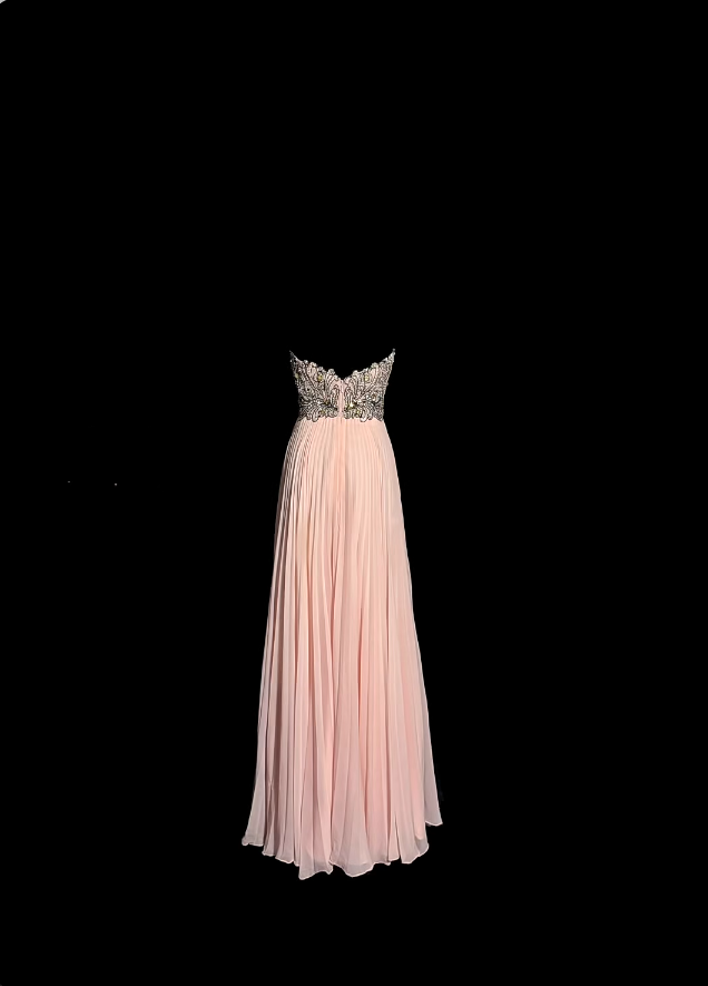 Robes de bal élégantes coupe A en mousseline rose avec dentelle bustier sans manches tenues de soirée formelles N3791