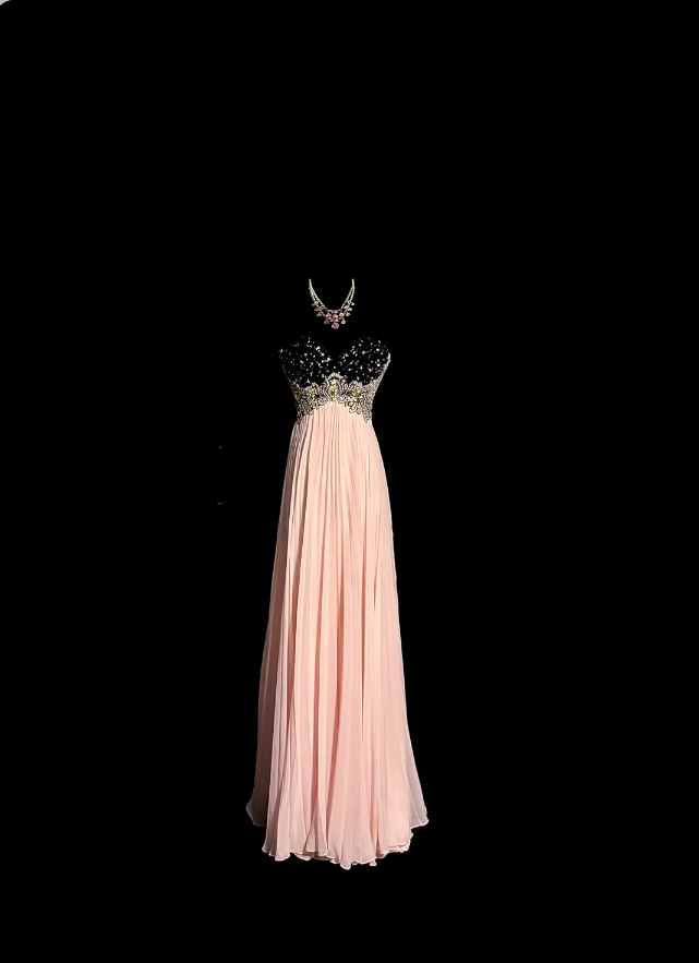 Robes de bal élégantes coupe A en mousseline rose avec dentelle bustier sans manches tenues de soirée formelles N3791