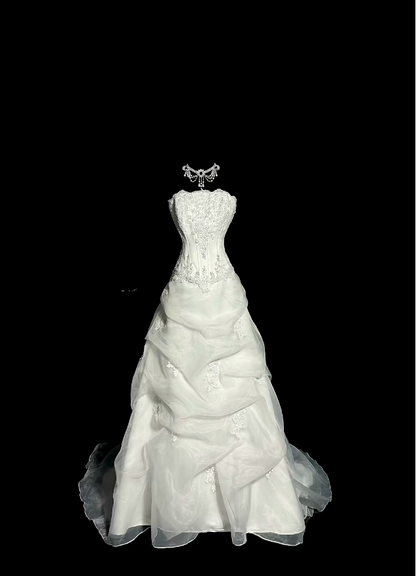 Prinzessin Hochzeitskleider Ballkleid Trägerlos mit Applikationen Sommer Langes Hochzeitskleid N4237