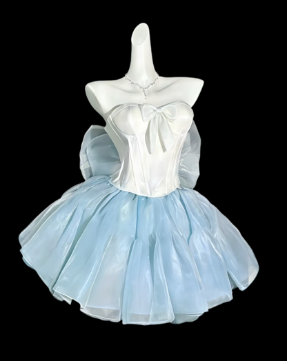 2026 Neue Homecoming-Kleider Mini Kurz Sweetheart Weiß Blau Abschlussball Cocktailkleid N4305