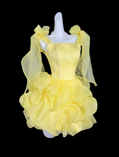 2026 New Homecoming Dresses Short Mini Yellow With Bow Graduation Cocktail Dress N4314