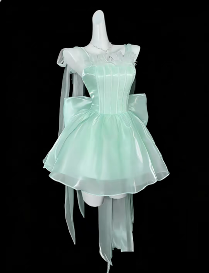 Douces Robes de Bal Bretelles Fines Vert Menthe Courtes Mini Robes de Soirée Cocktail de Rentrée N4320