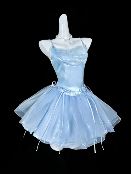 Cute Ball Gowns Spaghetti Strap Light Sky Blue Short With Bow-knot Mini Party Dress Homecoming Dresses N4324