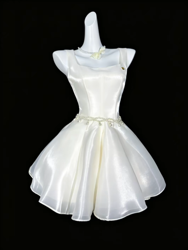 Jolies Robes de Bal Col Carré Blanc Court Avec Robe de Soirée Mini Dos Nu Robes de Rentrée N4330