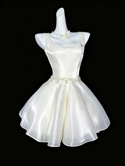 Jolies Robes de Bal Col Carré Blanc Court Avec Robe de Soirée Mini Dos Nu Robes de Rentrée N4330