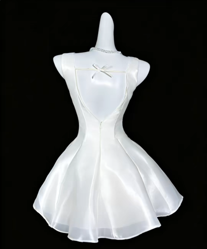 Jolies Robes de Bal Col Carré Blanc Court Avec Robe de Soirée Mini Dos Nu Robes de Rentrée N4330