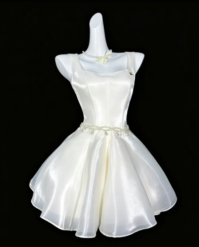 Jolies Robes de Bal Col Carré Blanc Court Avec Robe de Soirée Mini Dos Nu Robes de Rentrée N4330