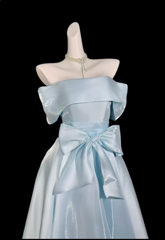 Ball Gowns Off The Shoulder Light Sky Blue With Sleeves Summer Birthday Elegant Outfit Wedding Guest Dresses N4336