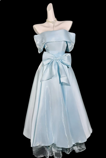 Ball Gowns Off The Shoulder Light Sky Blue With Sleeves Summer Birthday Elegant Outfit Wedding Guest Dresses N4336