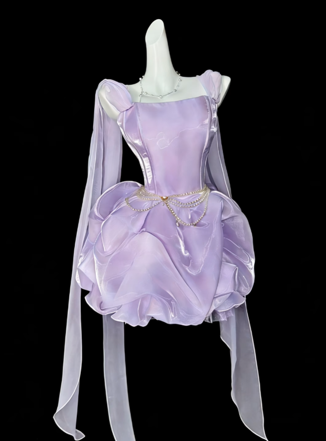 Pretty Ball Gowns Spaghetti Strap Lilac Short Mini Party Dress Homecoming Dresses N4339