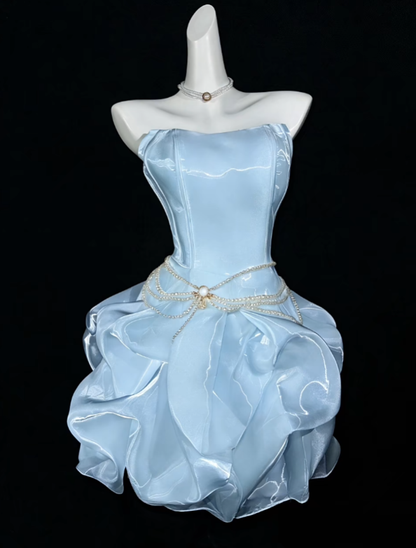Unique Ball Gowns Strapless Blue Short Mini Party Cocktail Homecoming Dresses N4345