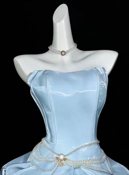 Unique Ball Gowns Strapless Blue Short Mini Party Cocktail Homecoming Dresses N4345
