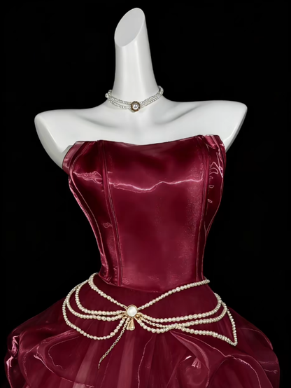 Unique Ball Gowns Strapless Burgundy Short Mini Party Cocktail Homecoming Dresses N4349