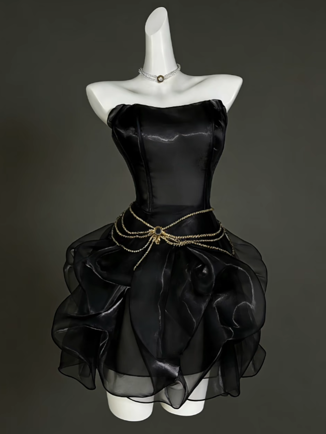 Robes de soirée uniques bustier petite robe noire courte mini robes de soirée cocktail de bal N4350