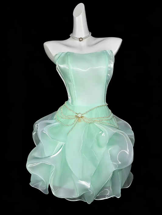 Unique Ball Gowns Strapless Mint Green Short Mini Party Cocktail Homecoming Dresses N4351