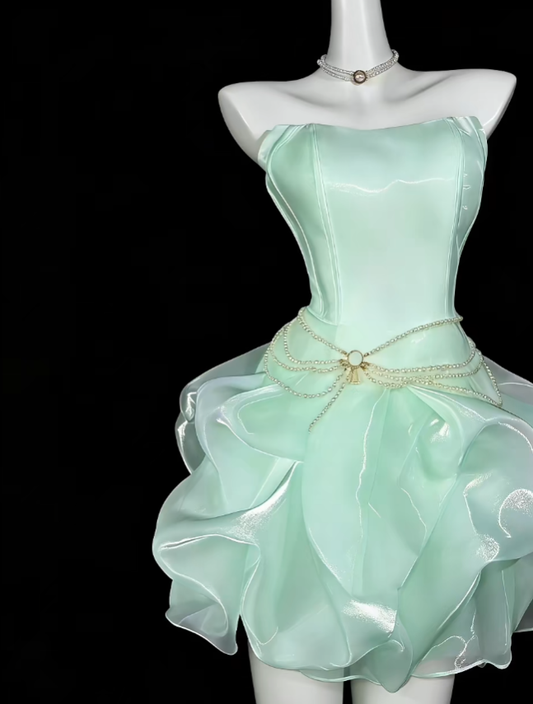 Unique Ball Gowns Strapless Mint Green Short Mini Party Cocktail Homecoming Dresses N4351