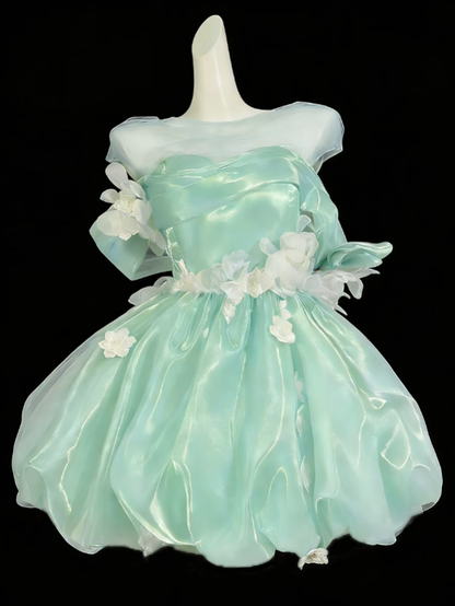 Süßes Ballkleid schulterfrei Mintgrün Kurz Mini Party Geburtstag Cocktail Heimkehrkleider N4352