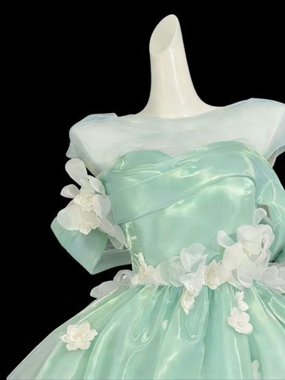Süßes Ballkleid schulterfrei Mintgrün Kurz Mini Party Geburtstag Cocktail Heimkehrkleider N4352
