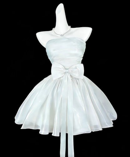 Robe de soirée bustier vert menthe avec nœud-nœud courte mini, pour cocktail ou bal de promo N4360